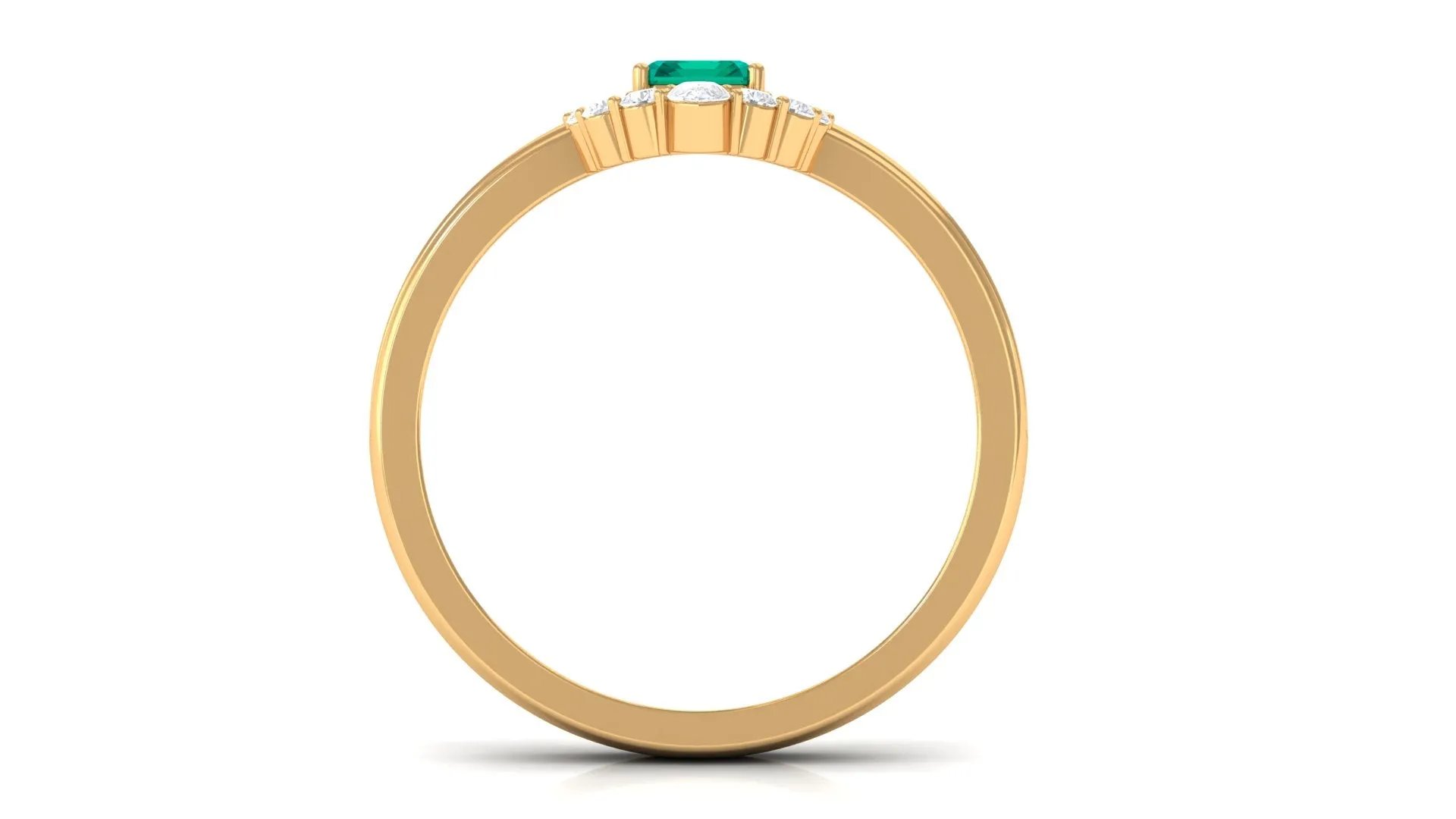 1 CT Solitaire Emerald Double Band Engagement Ring with Diamond Accent