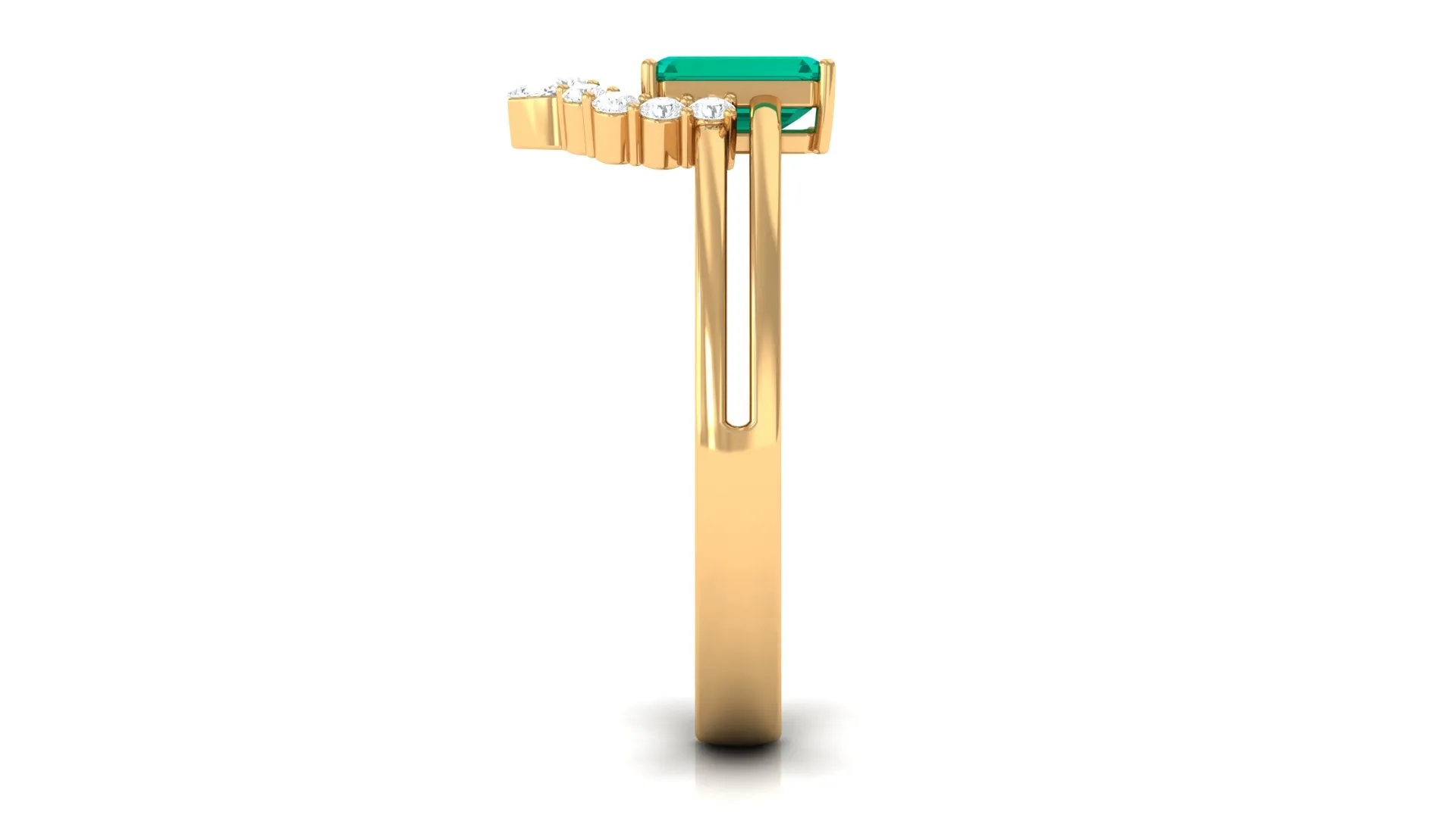 1 CT Solitaire Emerald Double Band Engagement Ring with Diamond Accent