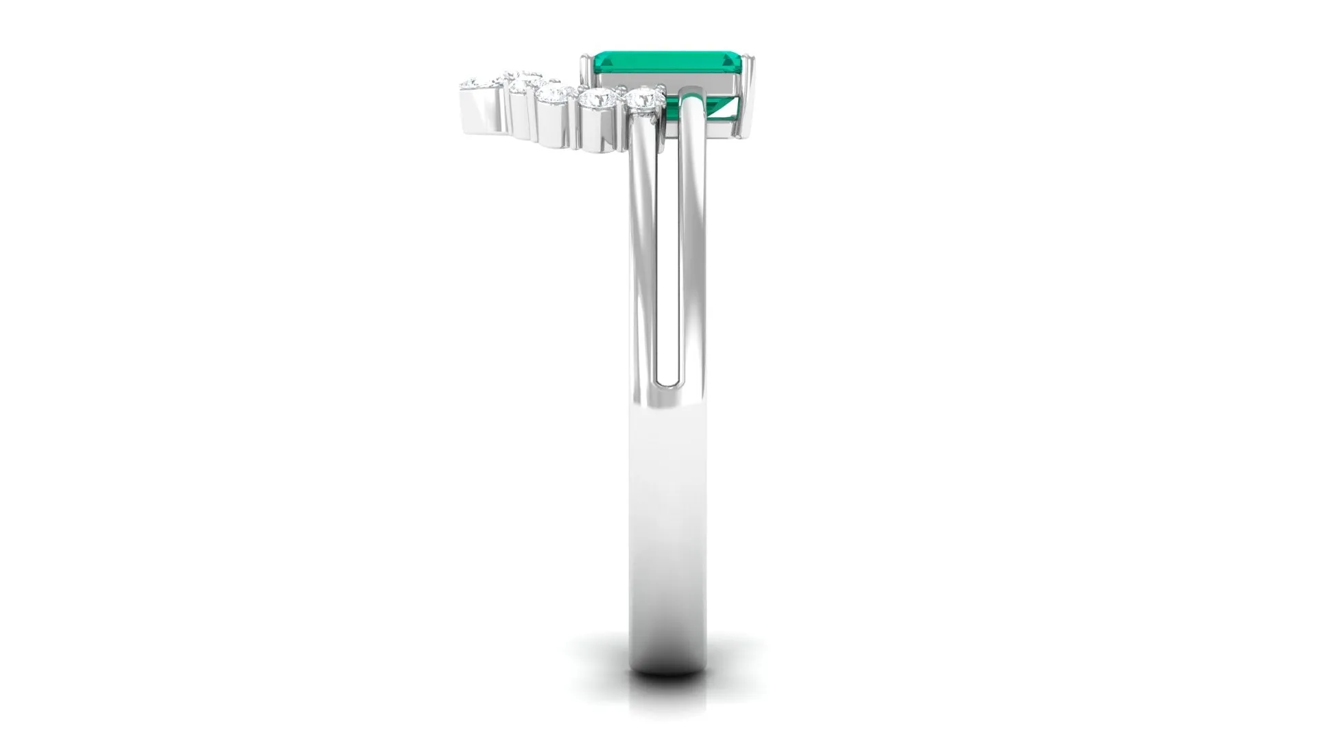 1 CT Solitaire Emerald Double Band Engagement Ring with Diamond Accent