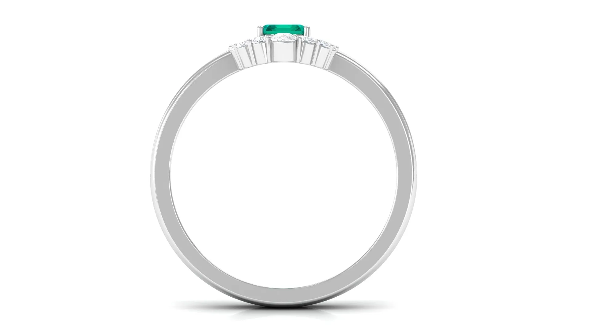 1 CT Solitaire Emerald Double Band Engagement Ring with Diamond Accent