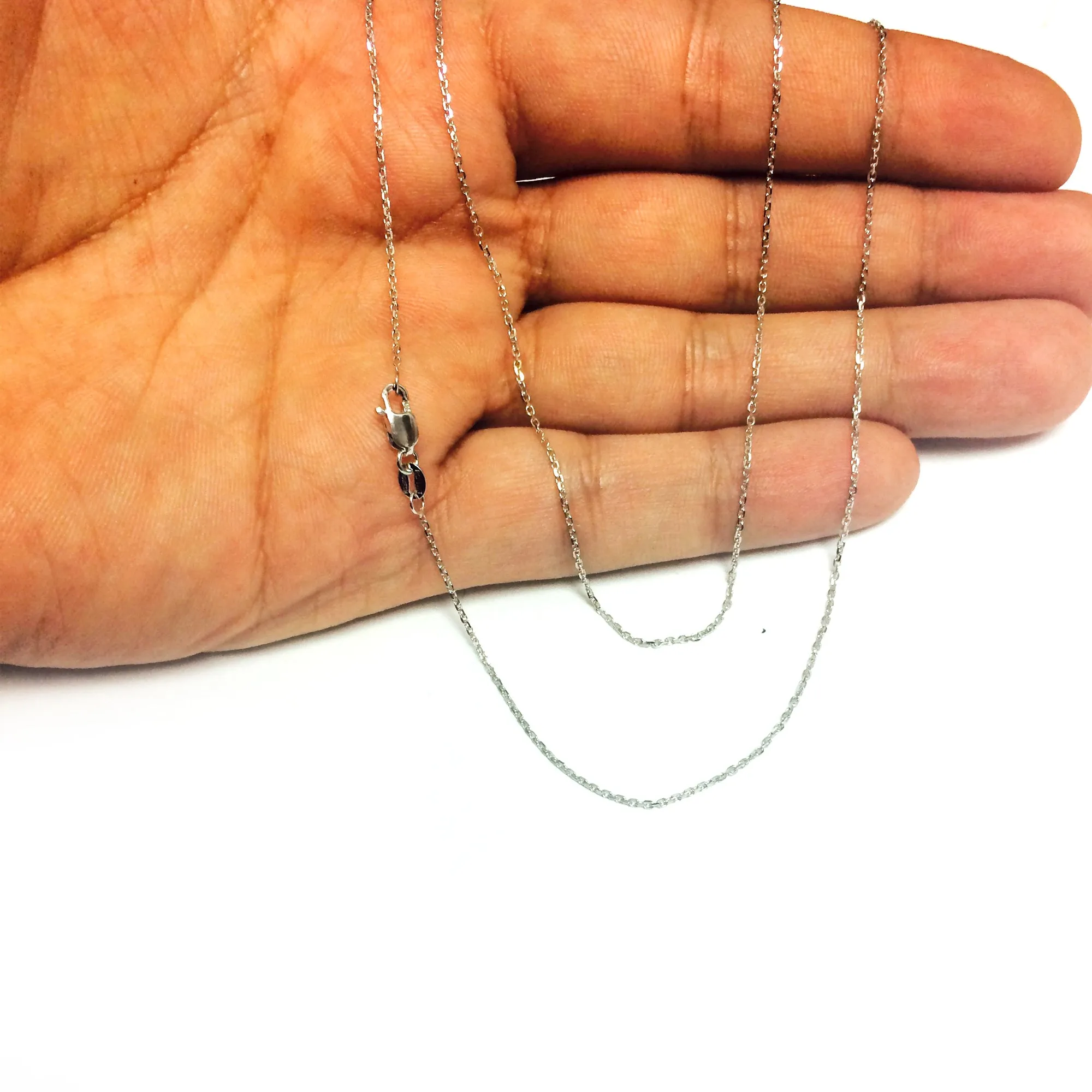 10k White Gold Cable Link Chain Necklace, 1mm, 18"