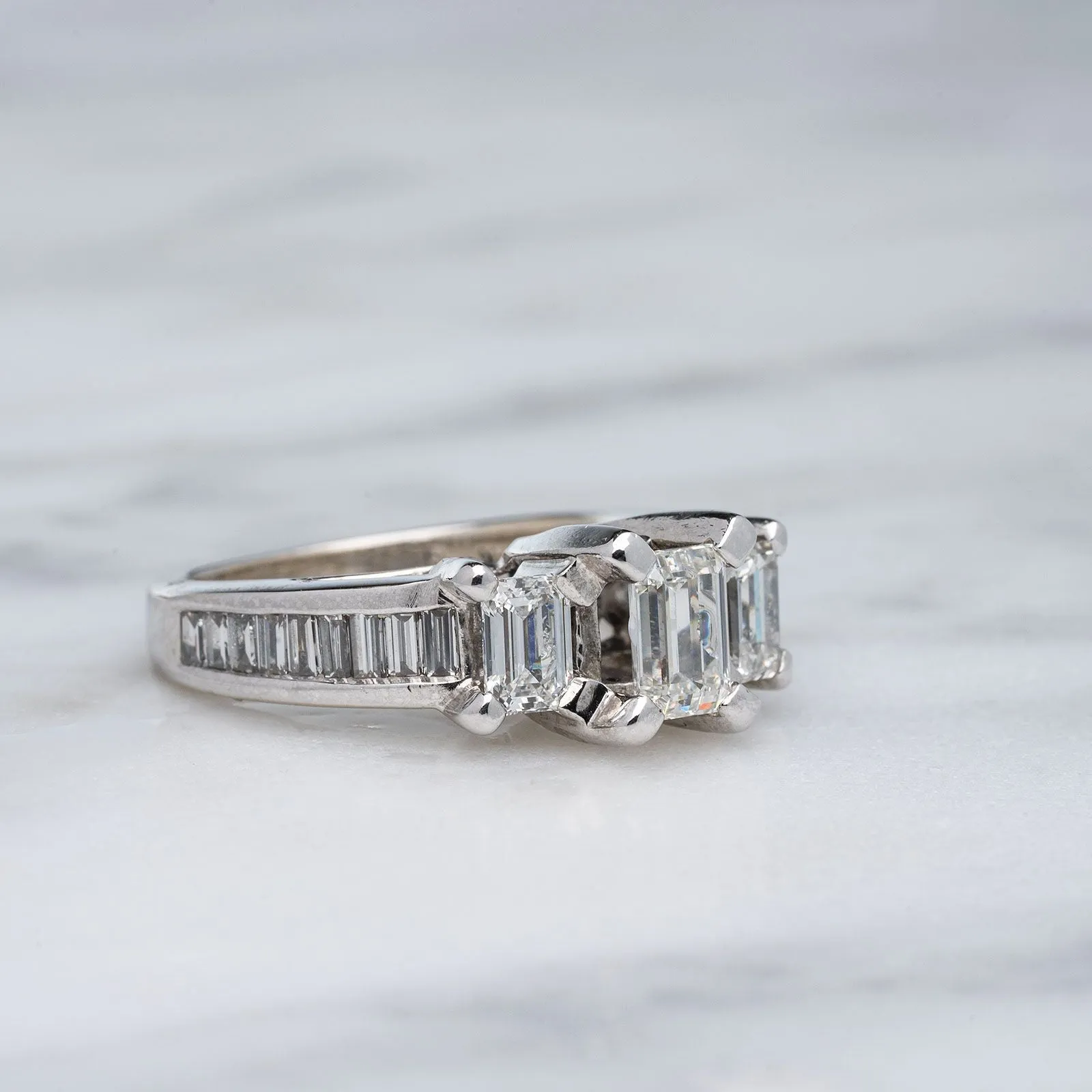 1.48ctw 3-stone Emerald Cut Diamond Engagement Ring in 14k White Gold