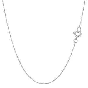 14k White Solid Gold Mirror Box Chain Necklace, 0.6mm
