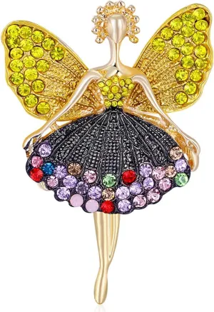 Ballerina Girl Brooches | Lovely Shining Wings Brooch Pins for Women, Girls and Ladies | Evening Party Wedding Sweater Clips Cute Pins | Vintage Jewelry for Dresses