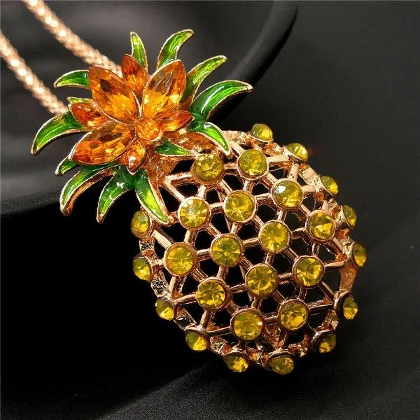 Betsey Johnson Pineapple Cut-out Golden Rhinestone Gold Necklace