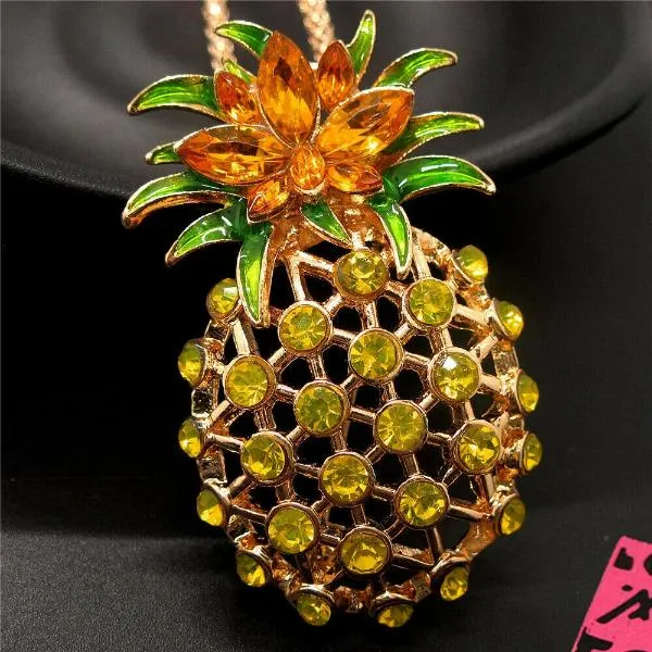 Betsey Johnson Pineapple Cut-out Golden Rhinestone Gold Necklace