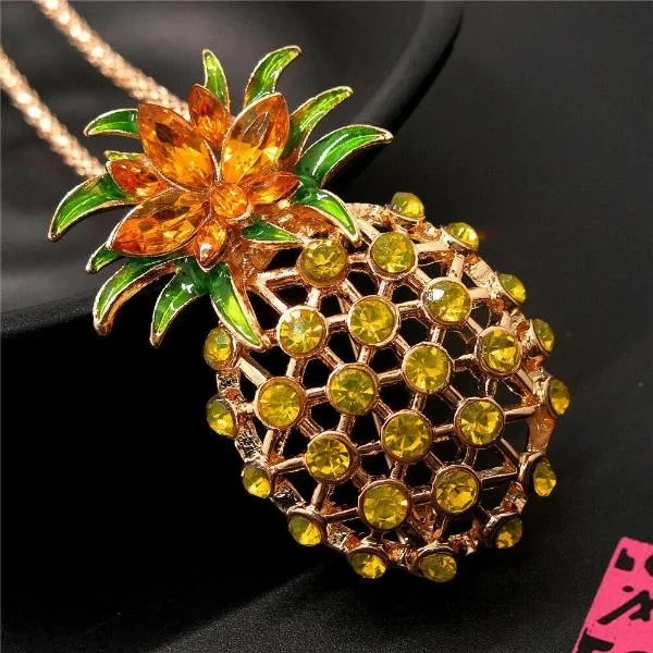 Betsey Johnson Pineapple Cut-out Golden Rhinestone Gold Necklace