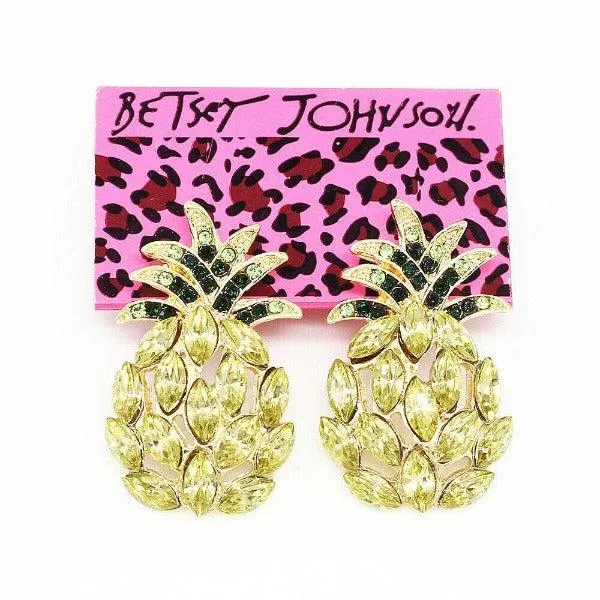 Betsey Johnson Yellow Crystal Pineapple Stud Earrings