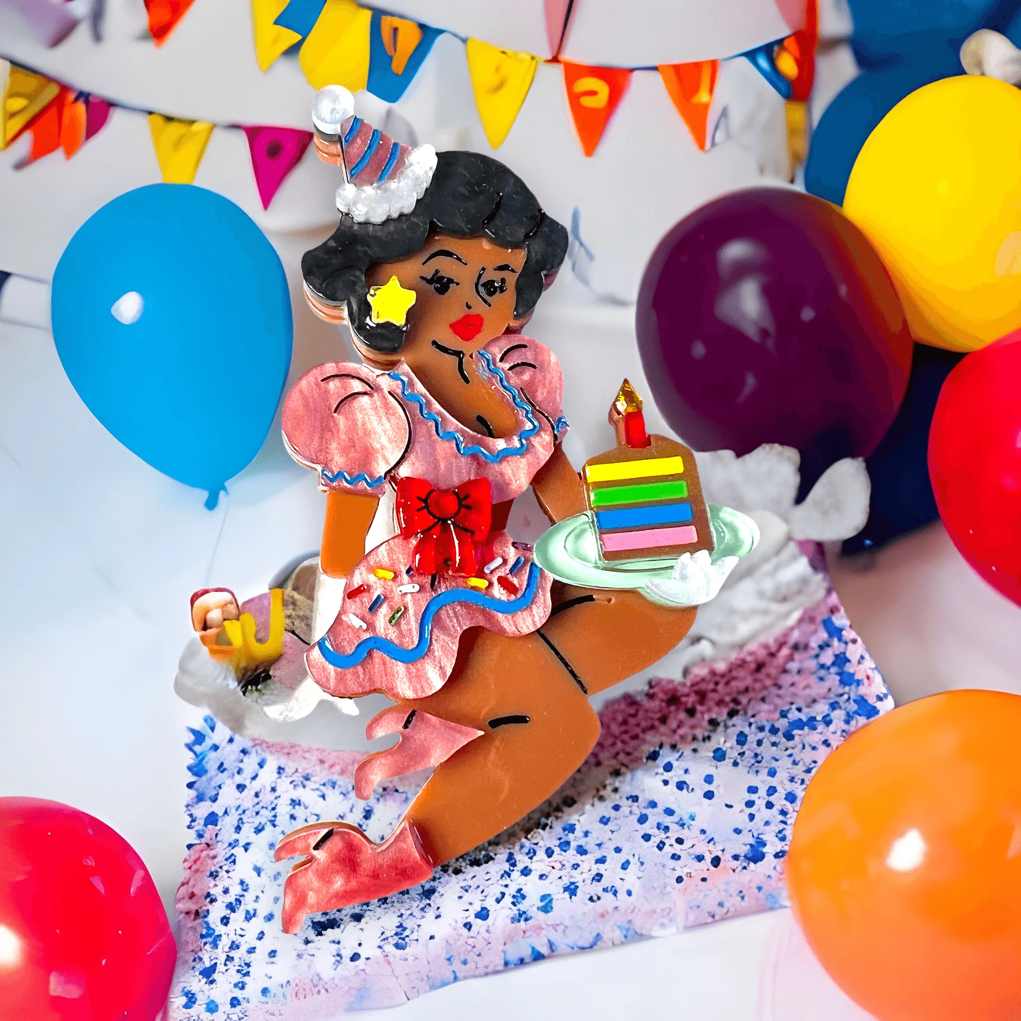 Birthday Belle Brooch by Lipstick & Chrome x Club Eggie - SABLE