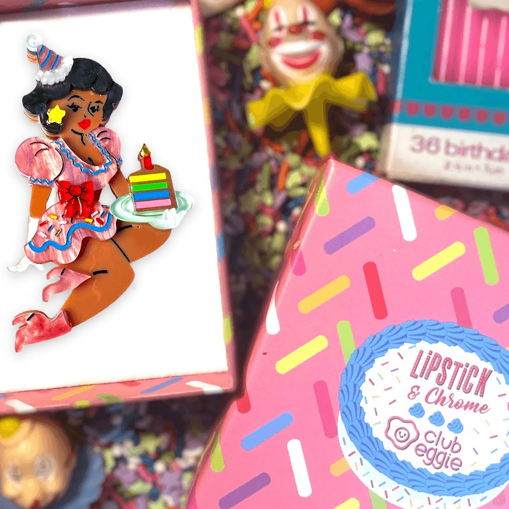 Birthday Belle Brooch by Lipstick & Chrome x Club Eggie - SABLE