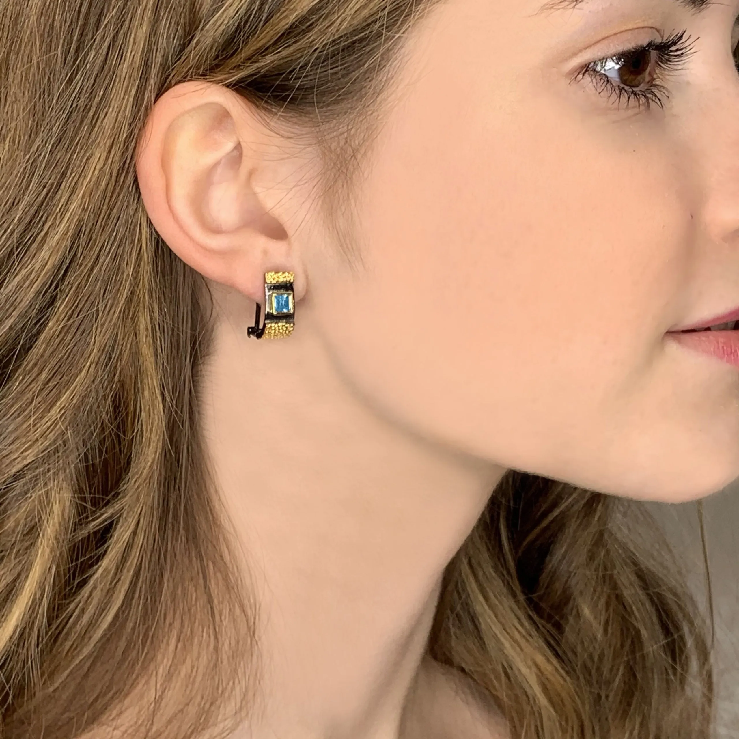 Black and Gold Gemstone Earrings - Peridot