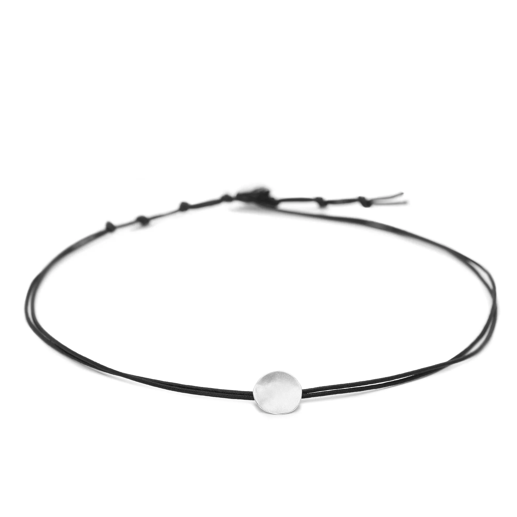 Black Linen Cord Gold Disc Choker Necklace