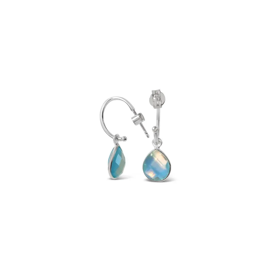 Blue Topaz Drop Hoop Earrings | Silver - December