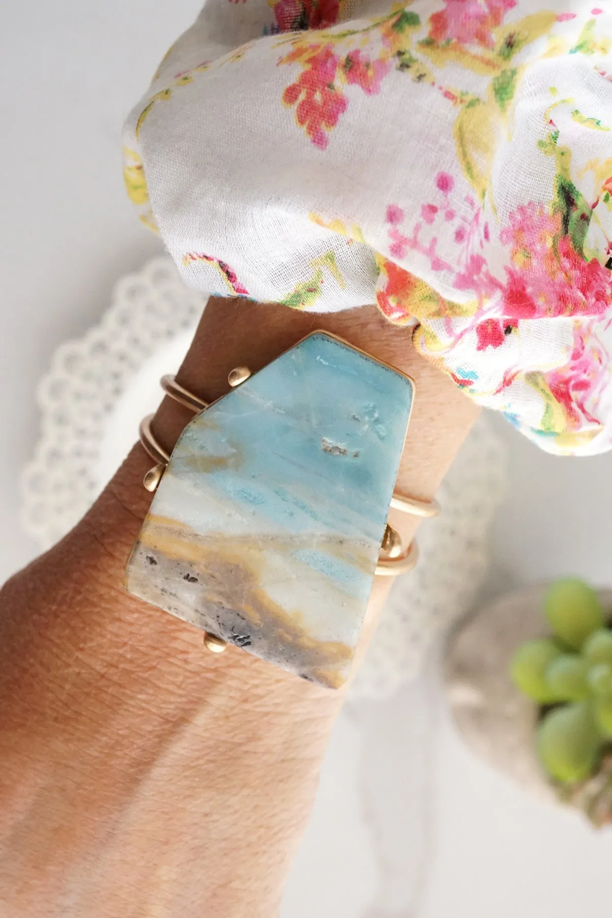 Bohemian Natural Stone Cuff Statement Bracelet semi precious Amazonite