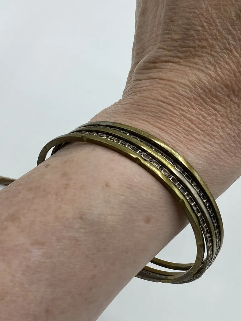 Boho Lot of Metal Bangle Braclets, Brass, Sterling, Copper 10 total /ro