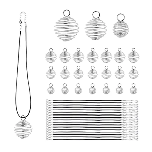 Cage Necklace Pendant with Necklace Cord Spiral Bead Cages Stone Holder Necklace Cage Pendants for Jewelry Making Crafting 24 Sets 14mm 20mm 25mm