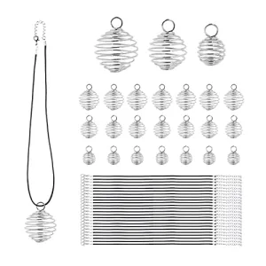 Cage Necklace Pendant with Necklace Cord Spiral Bead Cages Stone Holder Necklace Cage Pendants for Jewelry Making Crafting 24 Sets 14mm 20mm 25mm