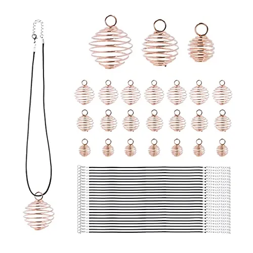 Cage Necklace Pendant with Necklace Cord Spiral Bead Cages Stone Holder Necklace Cage Pendants for Jewelry Making Crafting 24 Sets 14mm 20mm 25mm