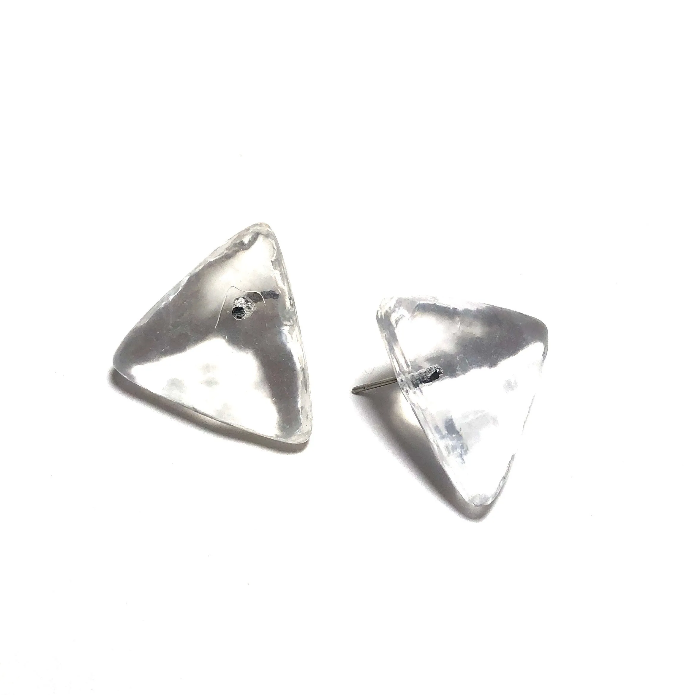 Clear Mottled Lucite Triangle Stud Earrings