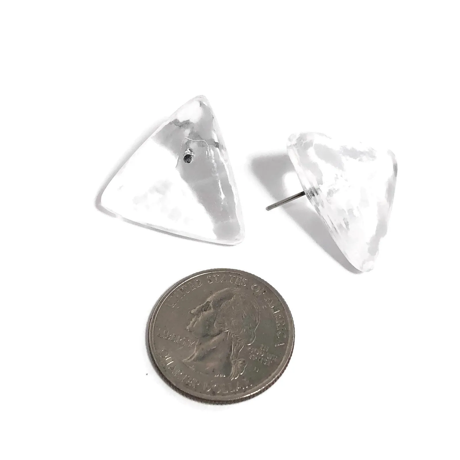 Clear Mottled Lucite Triangle Stud Earrings