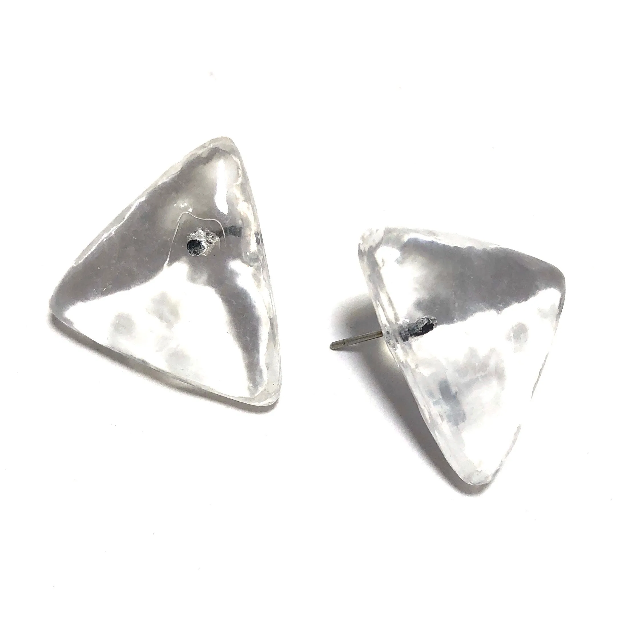 Clear Mottled Lucite Triangle Stud Earrings