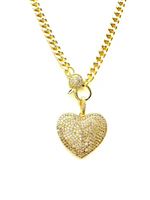 Cuban Chain and CZ Heart Necklace
