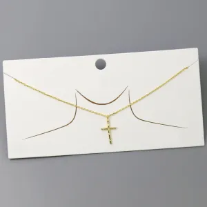 CZ Embellished Cross Pendant Gold Dipped Short Chain Necklace