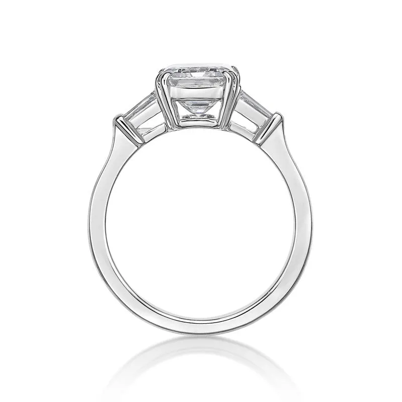 Emerald Cut Diamond With French Claws And Tapered Baguettes