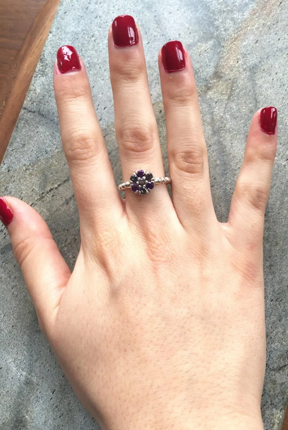 Flower Amethyst Ring - Mystic Topaz Ring - Vintage Cocktail Ring