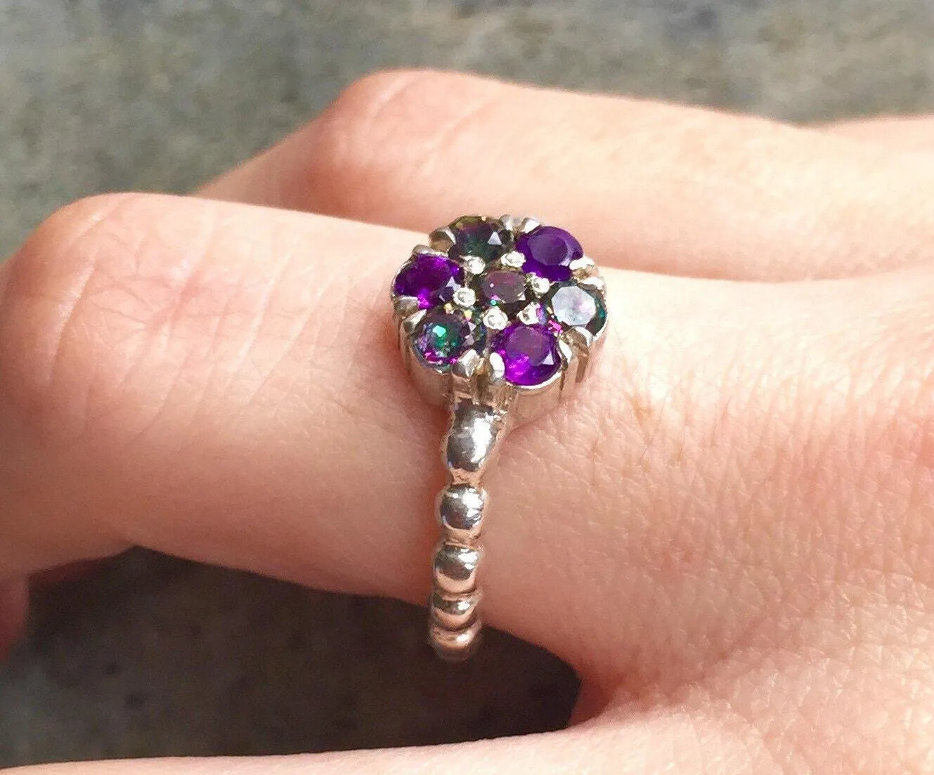 Flower Amethyst Ring - Mystic Topaz Ring - Vintage Cocktail Ring