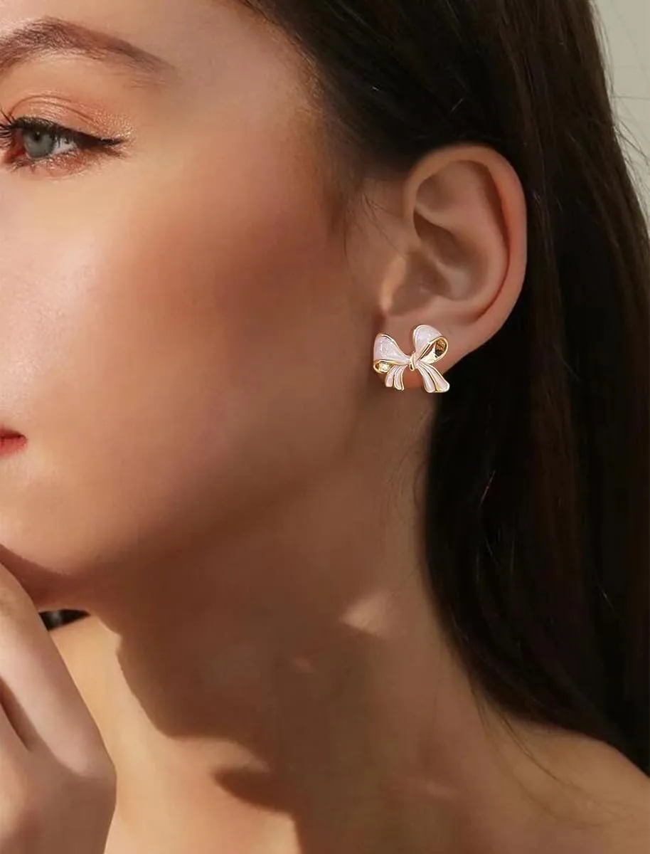 Gold Bow Earrings for Women Silver Bow Stud Earrings Ribbon Earrings Long Bow Dangle Earrings Silver Bow Jewelry Bow Earrings Gold Studs