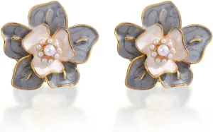 Gold Flower Earrings for Women Camellia Pearl Stud Earrings Dainty Flower Earrings Boho Floral Stud Earrings for Women