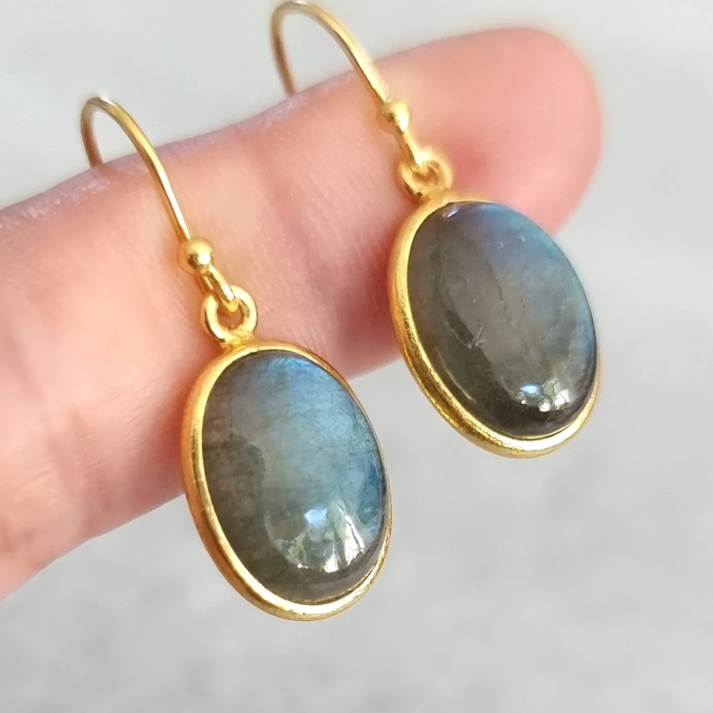 Gold Plated 925 Silver Oval Labradorite Earrings, E93LAB