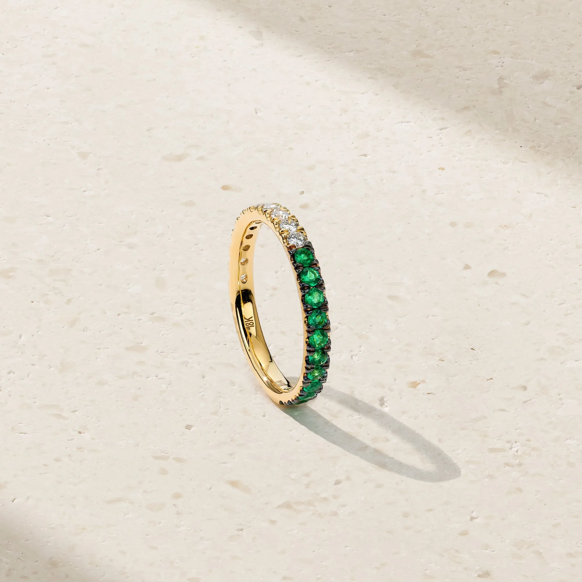 Half and Half Emerald and Diamond Thread Ring