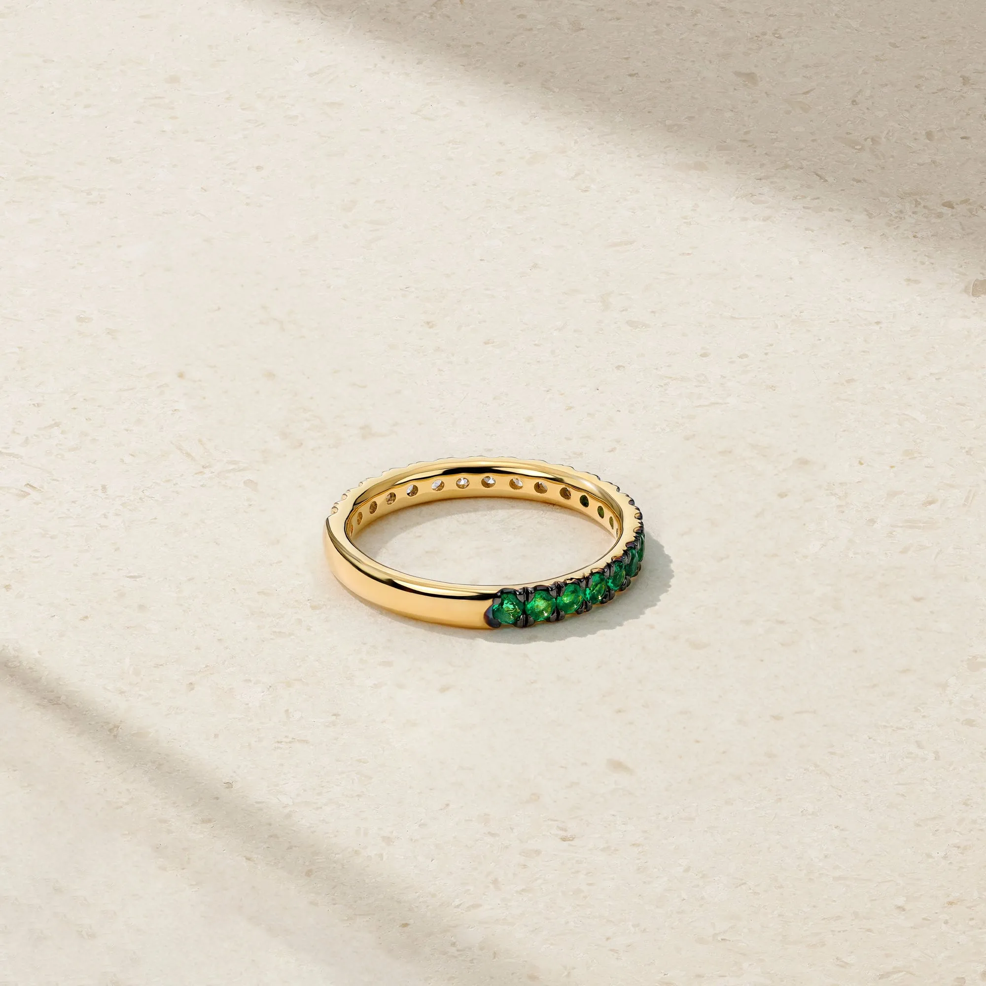Half and Half Emerald and Diamond Thread Ring