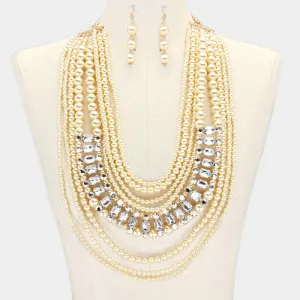 iLLASPARKZ Glass crystal & pearl statement bib necklace