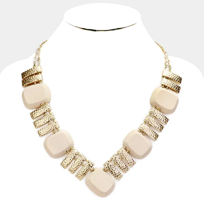iLLASPARKZ Hammered Bar Wood Bead Collar Statement Necklace