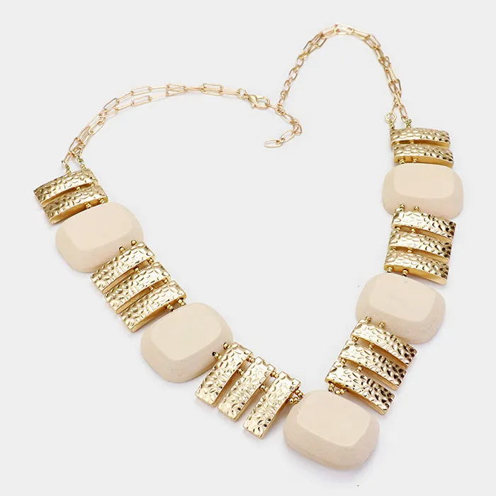 iLLASPARKZ Hammered Bar Wood Bead Collar Statement Necklace
