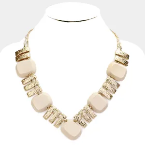 iLLASPARKZ Hammered Bar Wood Bead Collar Statement Necklace