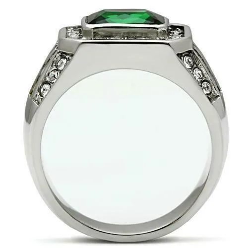 Jewellery Kingdom Mens Emerald Cubic Zirconia Signet Pinky Stainless Steel Bezel Ring (Silver Green)