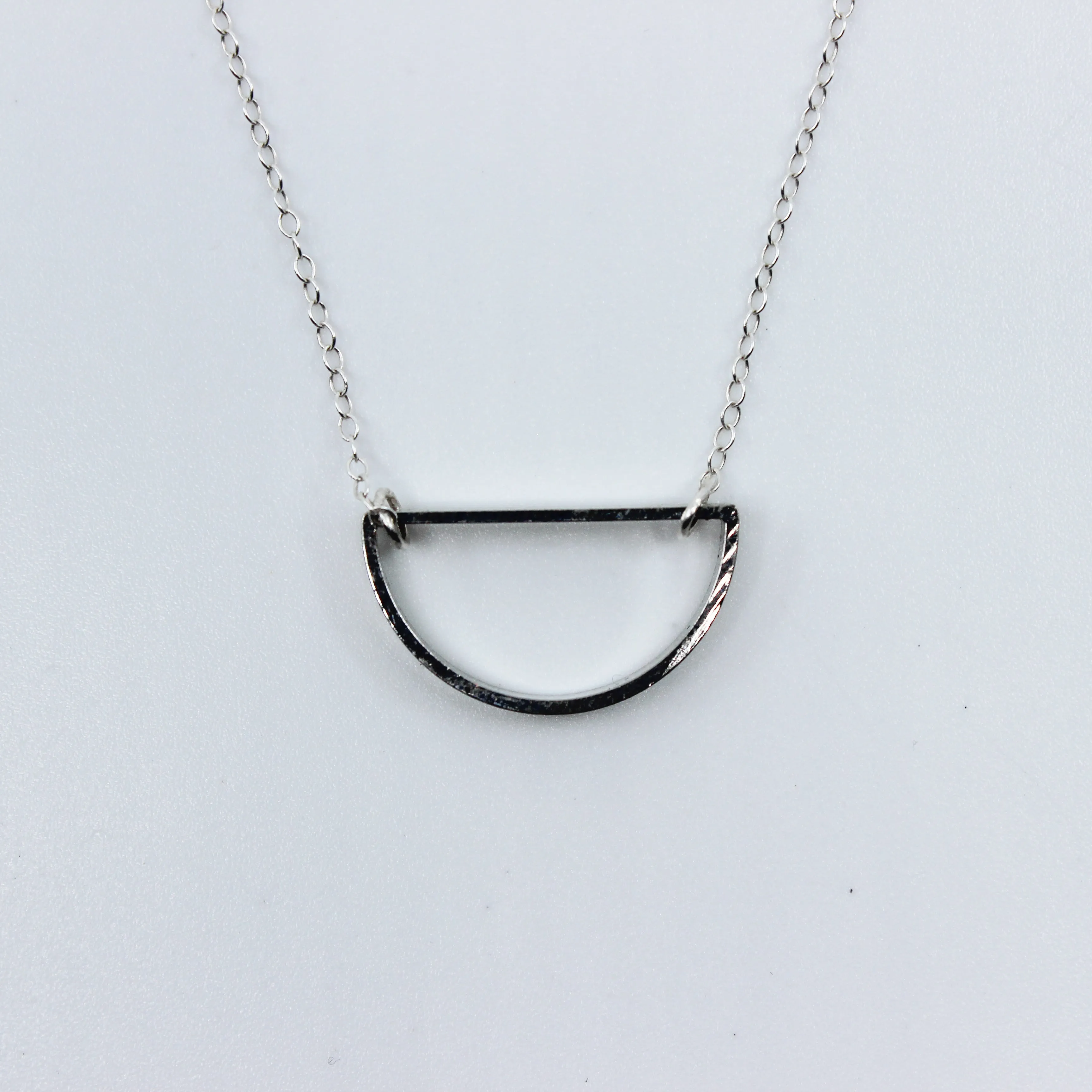 Just a Bit Off // Half Circle Geo Necklace, Gold or Silver Chain, Off Center Necklace // BH-N008