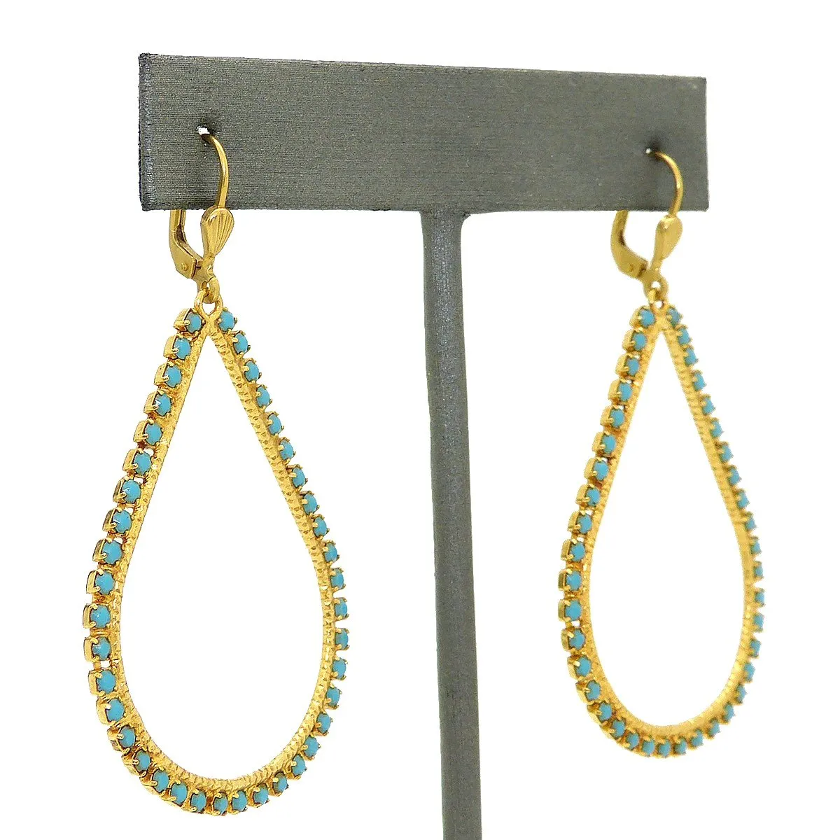 La Vie Parisienne Teardrop Gold Hoop Earrings Turquoise 9510G Catherine Popesco