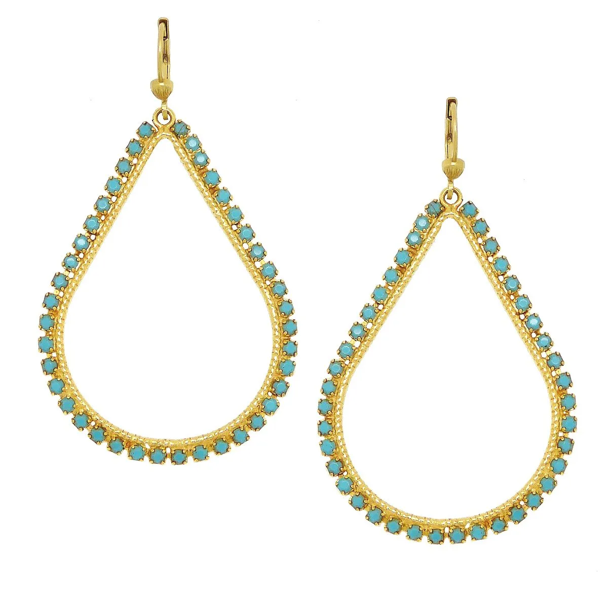 La Vie Parisienne Teardrop Gold Hoop Earrings Turquoise 9510G Catherine Popesco