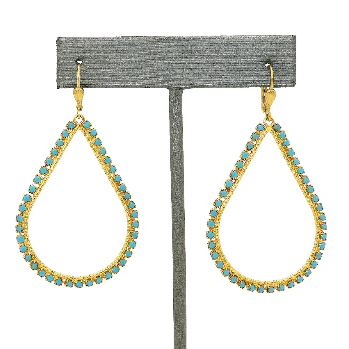 La Vie Parisienne Teardrop Gold Hoop Earrings Turquoise 9510G Catherine Popesco