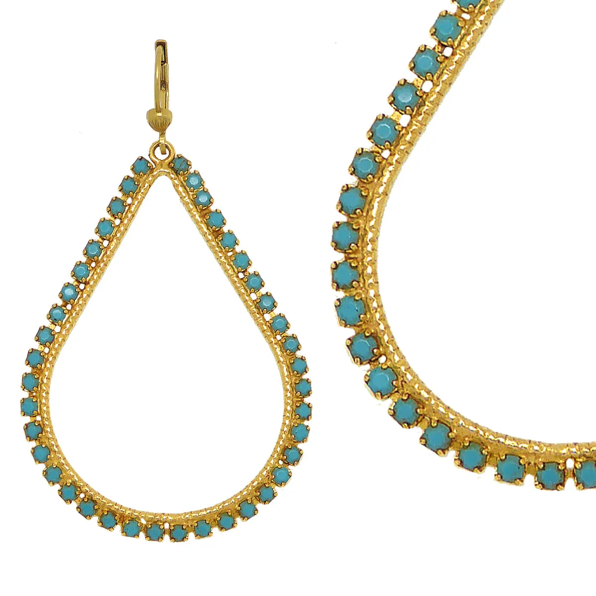 La Vie Parisienne Teardrop Gold Hoop Earrings Turquoise 9510G Catherine Popesco
