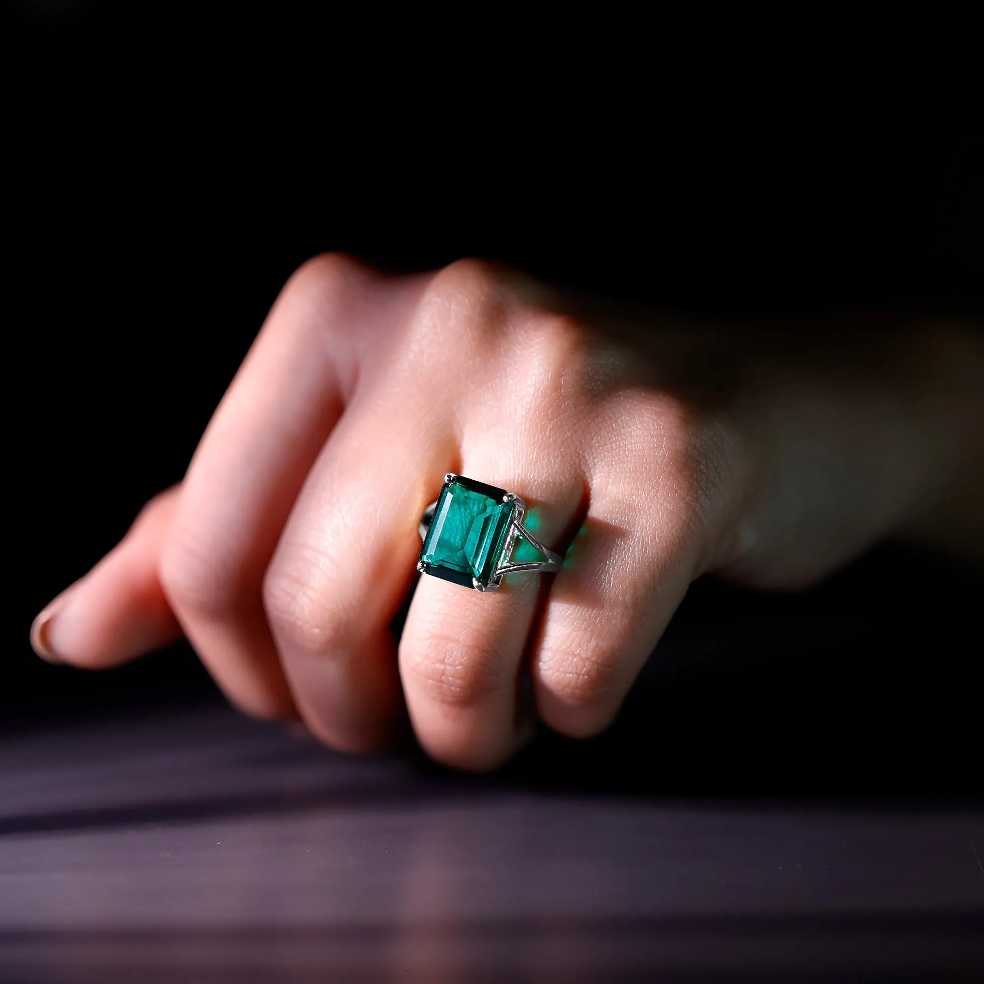 Lab Created Emerald Solitaire Engagement Ring