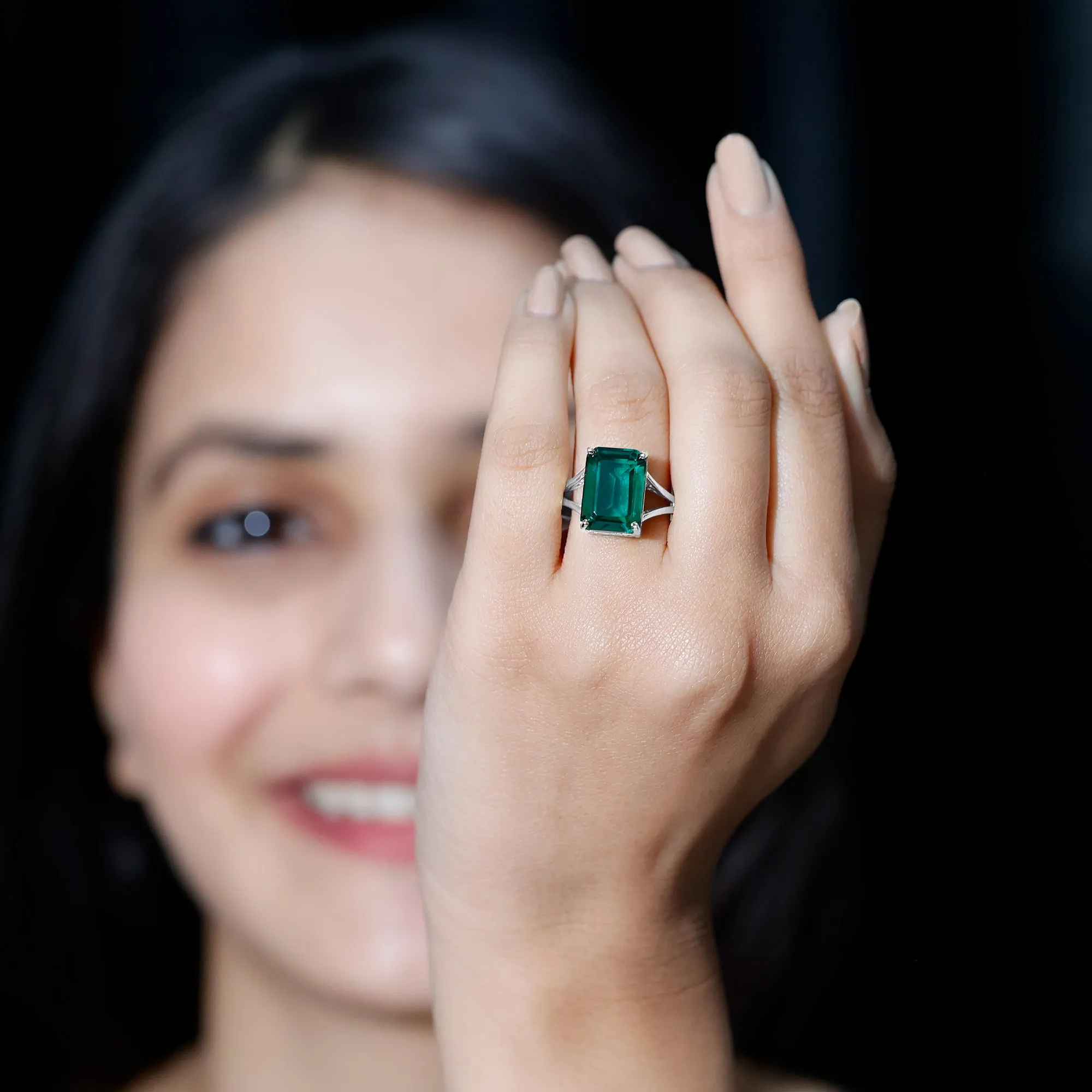 Lab Created Emerald Solitaire Engagement Ring