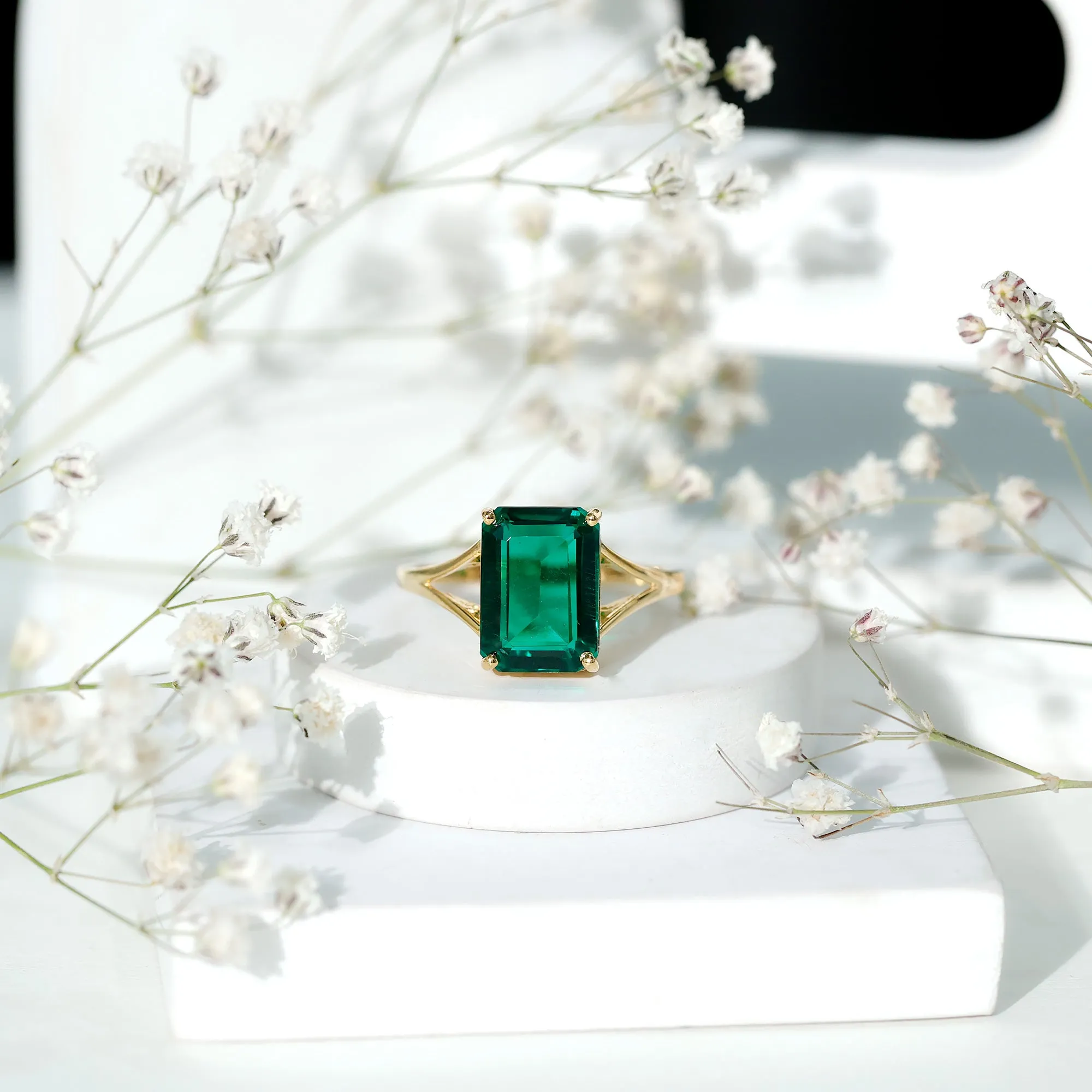 Lab Created Emerald Solitaire Engagement Ring