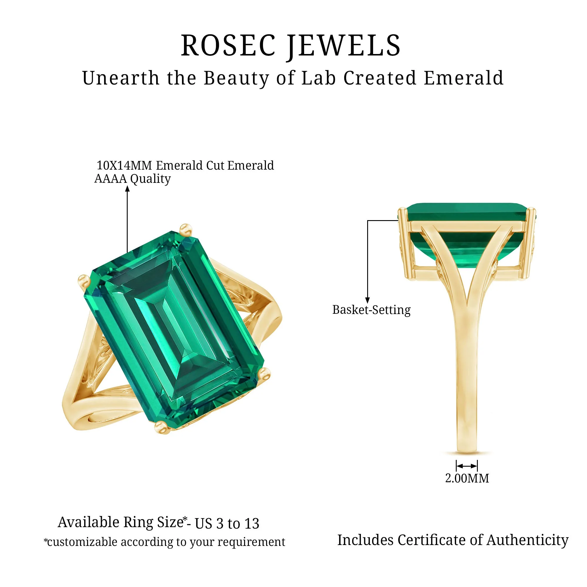 Lab Created Emerald Solitaire Engagement Ring