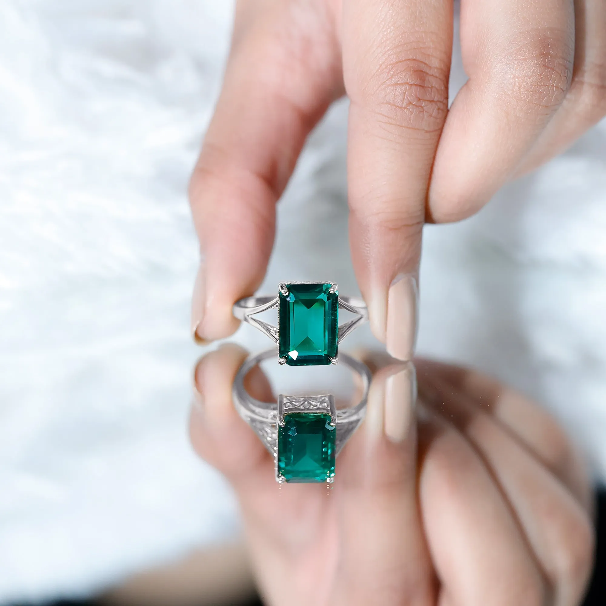 Lab Created Emerald Solitaire Engagement Ring